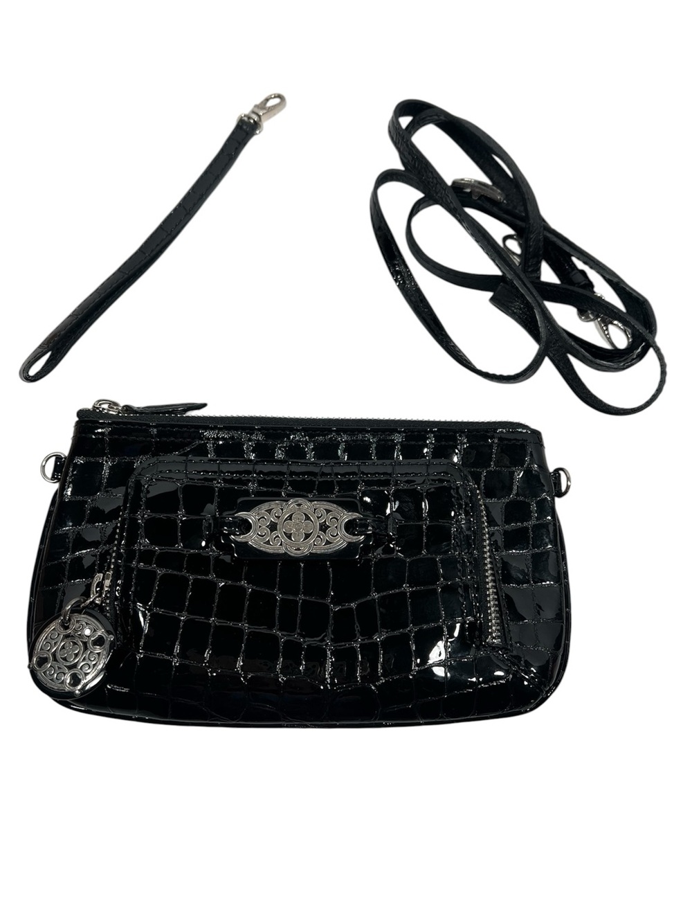VTG Brighton 90s Croc Print Black Crossbody Purse Bag Y2K Wallet Purse 1990s